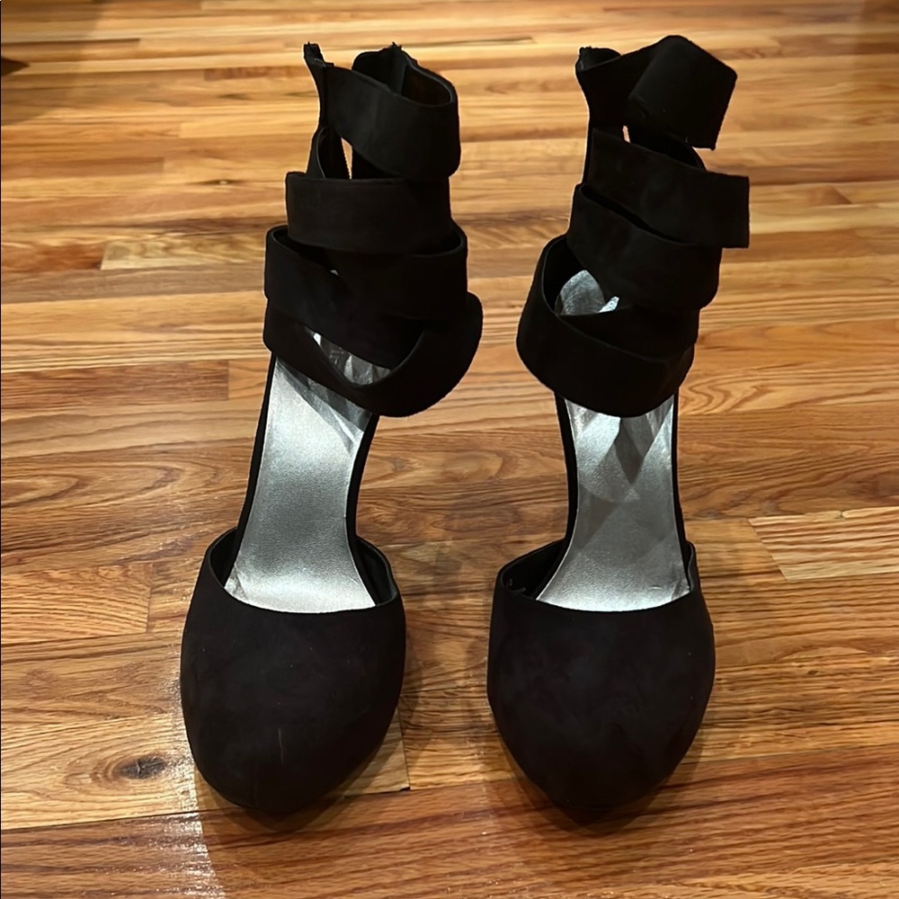 Black Suede Ankle-Strap Heels